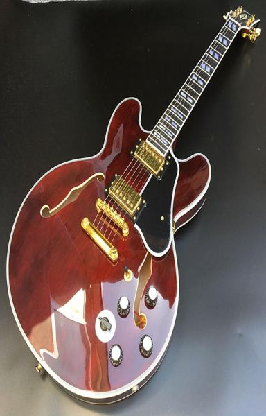 Hochwertige Halbwollow Jazz E -Gitarrenbogengitarre transparent Weinrot rotes Ahorn Textur Goldene Hardware 1278475