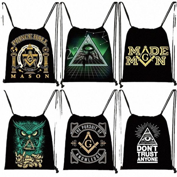 Masic Illuminati Stamping Bulledstring Borse Women Pyramid Eye Backpacks per viaggi Casual Sport Sport Sport Shote Shote Holder S82A#