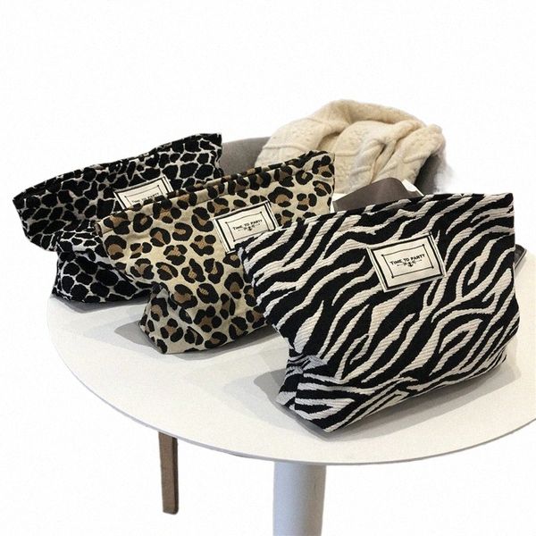 Grande Mulheres Leopardo Bolsa Cosmética Canvas Zipper à prova d'água Organizador de maquiagem de asa de viagem de viagem 25yg#