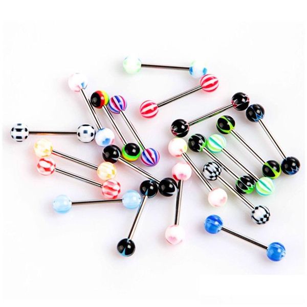 Zungenringe 100pcs/Los Body Schmuck Mode gemischte Farben Zähle Bars Langhantel Piercing Drop Lieferung OTVO6