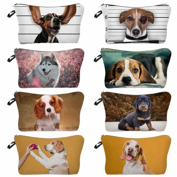 Bolsa de cosmética impressa em cachorro fofo para cães fofos mulheres comprovam necários organizadores para viagens kit de ferramenta de maquiagem de casos cosméticos i2ic#