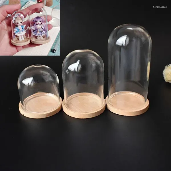 Garrafas 20pcs mini tampa de vidro transparente hemisfério decorativo cloche sino jar case peça central sombra cabochon decoração de cortiça de madeira