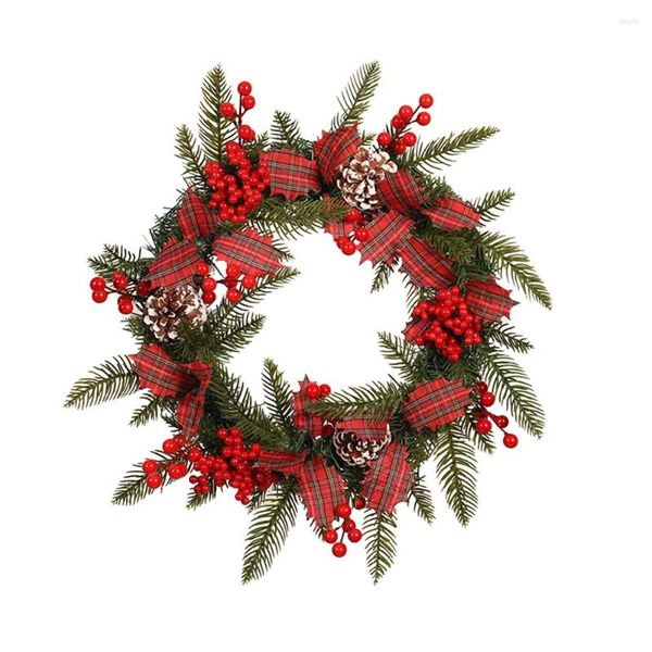 Dekorative Blumen handgefertigtes Weihnachtsfestkünstlernkranz mit Beeren Kiefern Kegel Tür Hanging Rattan für heimes Hochzeitsfärbungsfeiertag Dekor