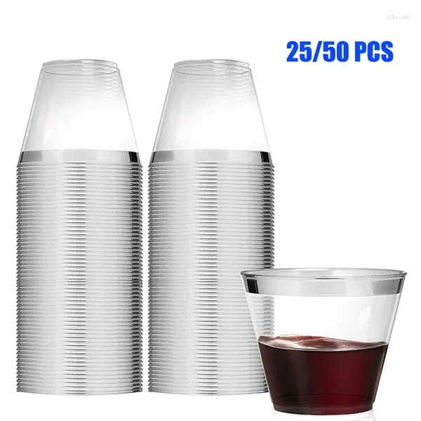 Tumbler 25/50 pezzi Cupi di plastica trasparenti Vino usa e getta Coppa di succo duro per le forniture per cocktail per feste di nozze