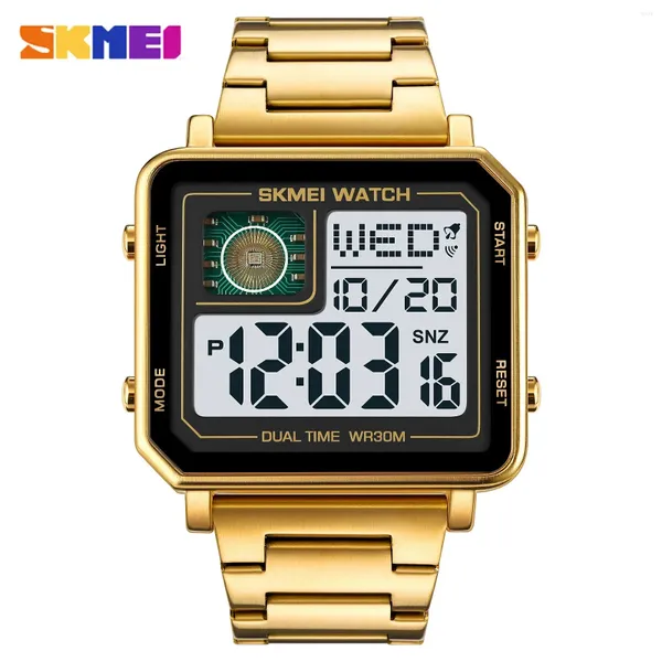 Нарученные часы Skmei 2033 Metal Style Open Chip Watch для мужчин из нержавеющей стали спортивные водонепроницаемые квадратные электронные мужские
