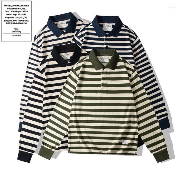 Polos maschile Polos Vintage Sailor Striped Polo Shirts for Men Spring Autumn Long Sleeve a lungo