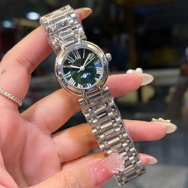 Donne di lusso orologi Top Brand Moon Fase 28mm Designer Diamond Womens Orologio tutta la banda in acciaio inossidabile Wirstwatchs per il regalo di compleanno di Natale di alta qualità di alta qualità di alta qualità