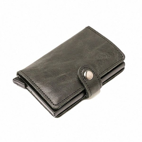 RFID Bloqueio Protecti Men Id Crédito de cartão de crédito Wallet Leather Metal Aluminium Busin Bank Card de cartão Creditcard titular N1GC#