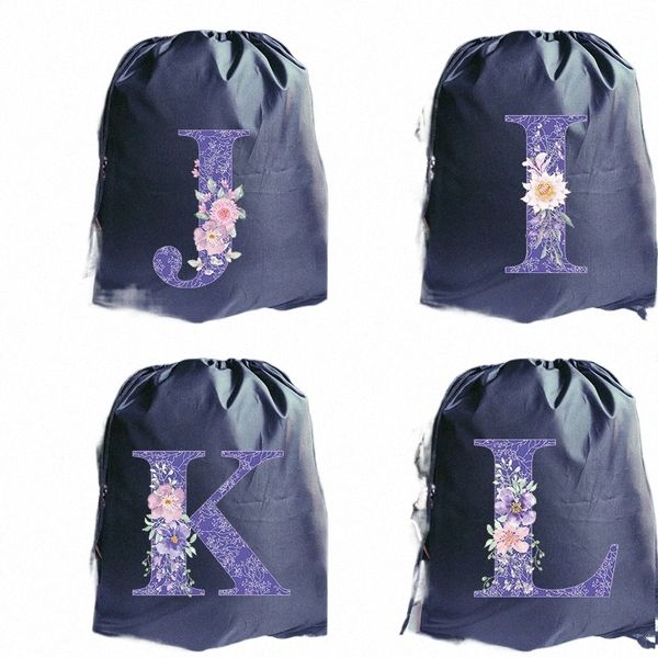 Kordelbeutel Lila Brief Print Teenager Jungen Mädchen Rucksack Buchbag Frauen Yoga Bag Childrens School Rucksack Custom Taschen K5YA#