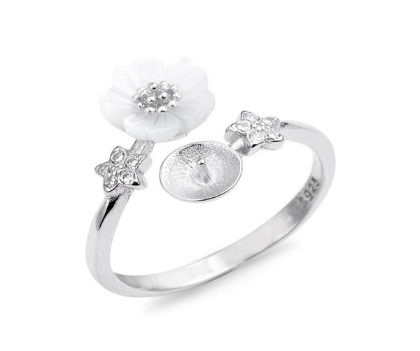 Impostazioni ad anello di fiori guscio bianco 925 stella in argento sterling