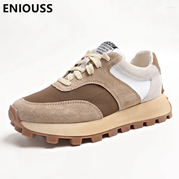 Casual Schuhe Hörer hochwertiger Frühlingsnubuck Leder Frauen flach Gummi-Bottom-Schnür-Schnür-Knöchel Weibchen Sneaker