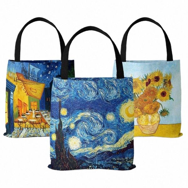 Van Gogh Series Canvas Bag Pintura a óleo Night Night Sunfr Apricot FR Bolsa de ombro leve de suporte de café Fr6hh#