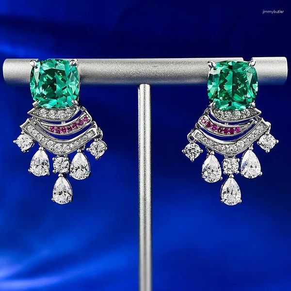 Dangle Ohrringe 925 Silber importiert hohe Carbon Diamant 10 10 mm Palaiba Fünf Blumen Luxus mit vollem Stil eingelegt