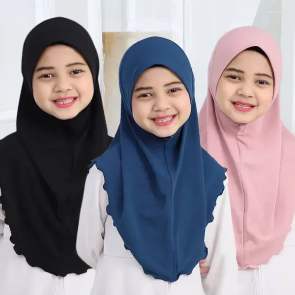 Roupas étnicas lenço muçulmano garotas grandes hijab chapéus islâmicos lenço na cabeça amira puxar na cabeça bela 10 anos menina