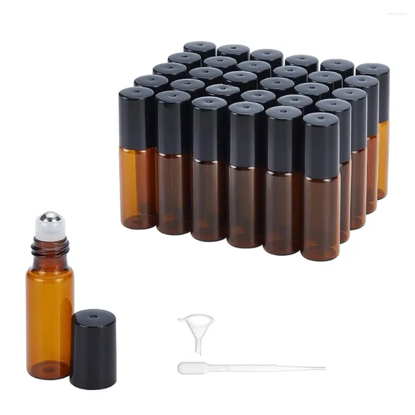Garrafas de armazenamento 30pcs 5ml Garrafa de óleo essencial de vidro Perfume vazio com recipientes cosméticos de recarga de bola de rolos