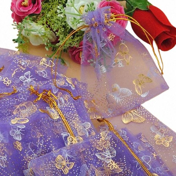 NEU 10x12CM Schmuckverpackung Beutel Beutel Großhandel Weihnachten Hochzeit Voile Geschenktüte Schmetterling Organza Bag D2D7#