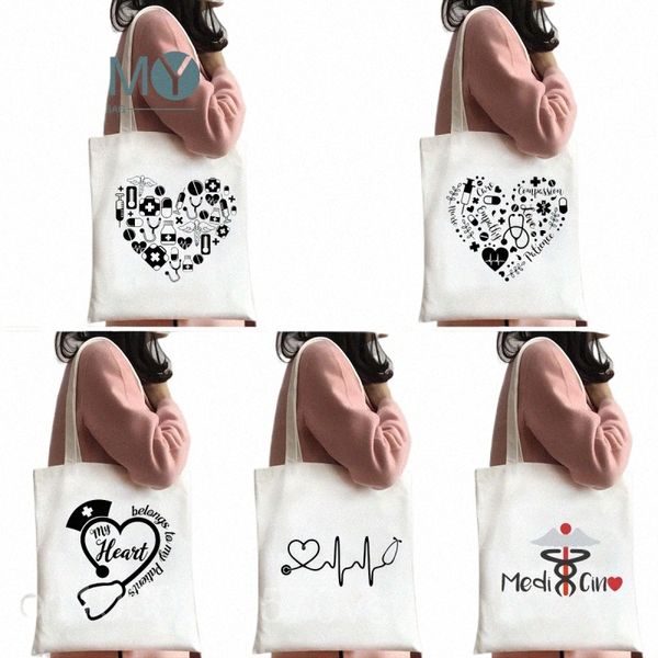 Medizin Kunst Krankenschwester Leben Umhängetaschen wiederverwendbares Grafik -Shop -Tasche mit großer Kapazität Kein Zipper Mädchen Leinwand Casual Eco Tote Handtasche T6ii##