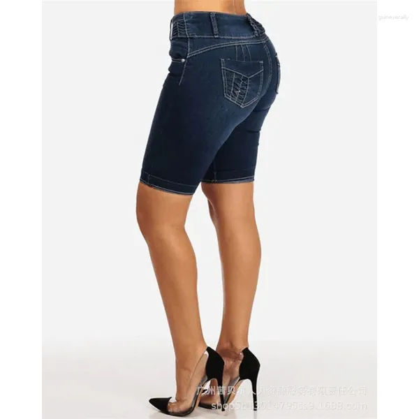 Scheda tascabile per jeans da donna Dettaglio in alto in vita alta Y2K Donne magre che flancano pantaloncini slim-fit abbottini denim