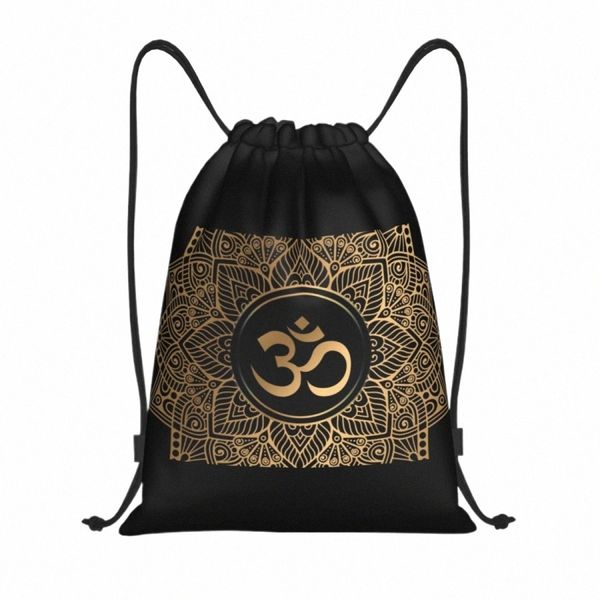 Custom Golden Om Mandala Brackstring Backs Men Men Women Light The Light Henna Aum Gym Sackpack Sacks для путешествий V743##