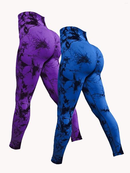 Damen -Leggings 2 Stück sexy Krawatte Dye Hosen Sport nahtlos hohe Taille Push Up Frau Strumpfhosen Fitness Workout Leggins Fitnessstudio Kleidung