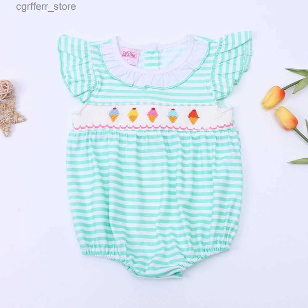 Rompers 2022 Boutique Baby Girl Roupes Smock Recém-nascido Romper à mão fez bordado de gelo Bodysuit lindo