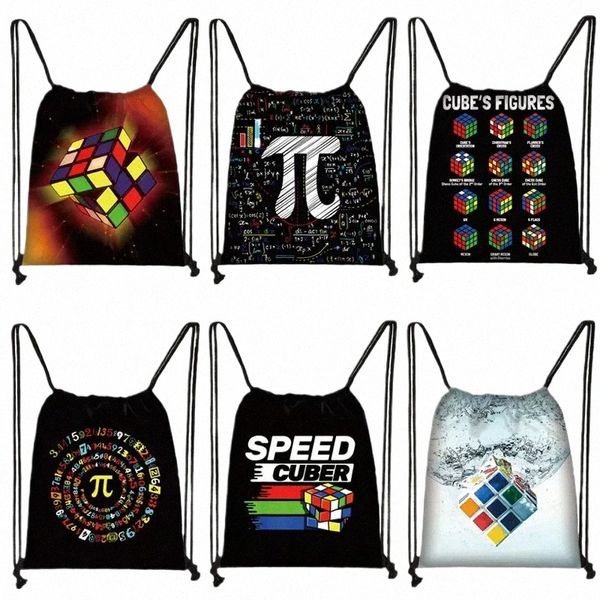 Magic Cube Print Draw String -Tasche CUBO MAGION MAGISCHE PAHRE Taschen für Reise Mathematikformel Jungen Mädchen Schule Rucksack Kinder Daypack Bookbag N7Ky#