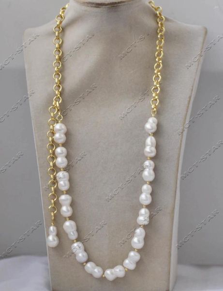 Colares de pendentes Z13236 30 '' 18mm White Double Pearl Gold Plated Chain Colar Jóias personalizadas