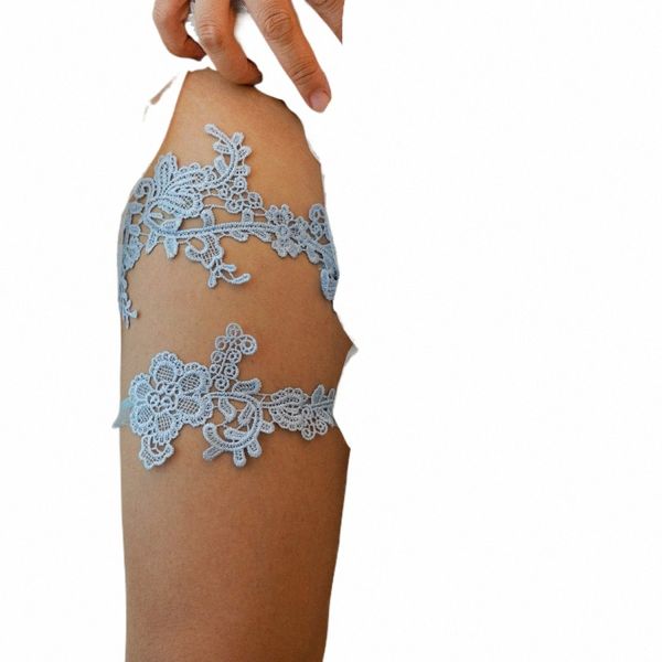 Himmelblaue Hochzeitsträger Set Spitzen Applikationen Braut Strumpfband Gürtel dehnbares Blumenstrumpfband für Braut 2023 J57W#