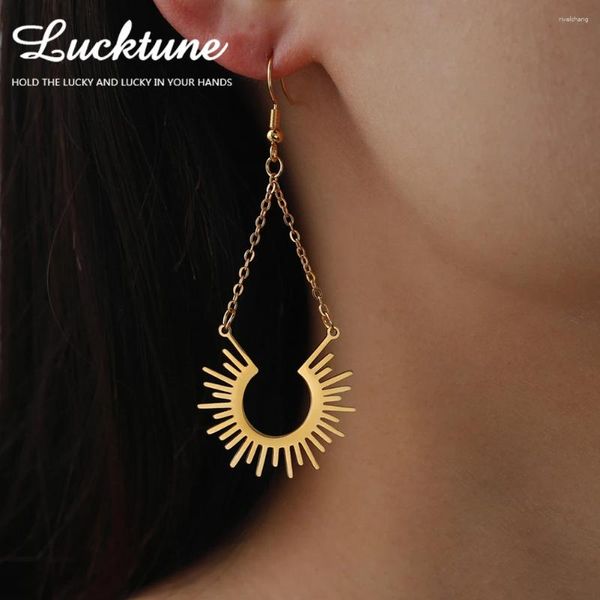 Brincos de LuckTune Goth Half Círculo Sun Drop Drop Stainless Spiked Tassel For Women 2024 Presente da festa da jóia da moda