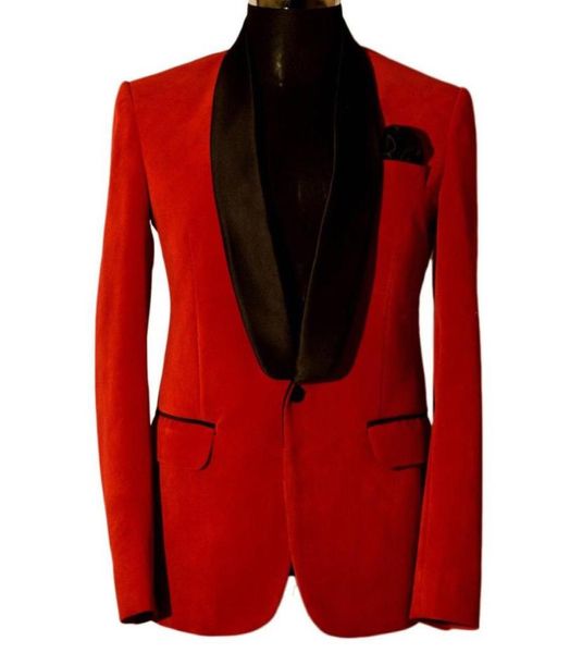 Red Velvet Mens Suits Tuxedos de festa no noivo do casamento para MEN039S Black Lapeel Prom Dinner Ternos Custom Made Anicle Piece Jacket8545196