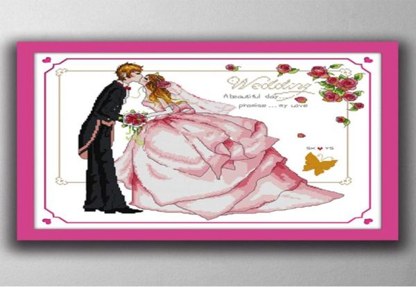 Обещание любви свадебное поцелуй мультфильм картины ручной вышивки ручной вышивки ручной работы с подсчетом печати на холсте DMC 14CT7755422