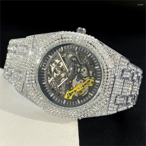 Orologi da polso orologi automatici marca da uomo Missfox orologio in acciaio inossidabile di lusso hip hop diamante orologio da polso meccanico RELOJ RELOJ