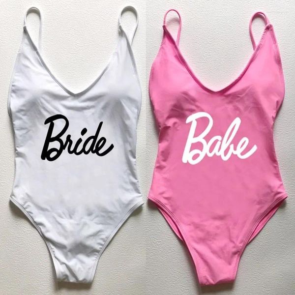 Frauen Badebekleidung S-XL gepolstert Badeanzug Babebride weiblicher einteiliger Badeanzug Frauen Junggeselle Party Monokini Beachwear Bodysuit Pink Rosa