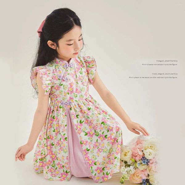 Mädchenkleider Korean Summer Junior Kleid Kinder Frosch Slant Eröffnung fliegender Ärmel Einteiliger Schule Blumenprinzessin