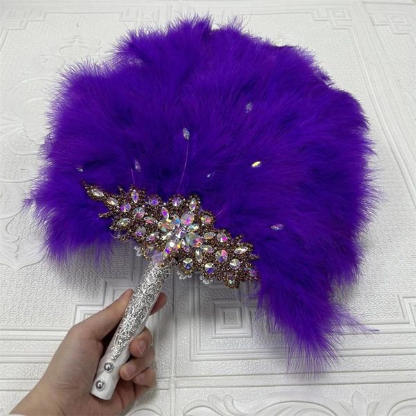 Figurine decorative 1pcs Fan Feathers Handfan Feather Feather Feathers Feathers Handfan per la decorazione da matrimonio con pietre nere fan-af30