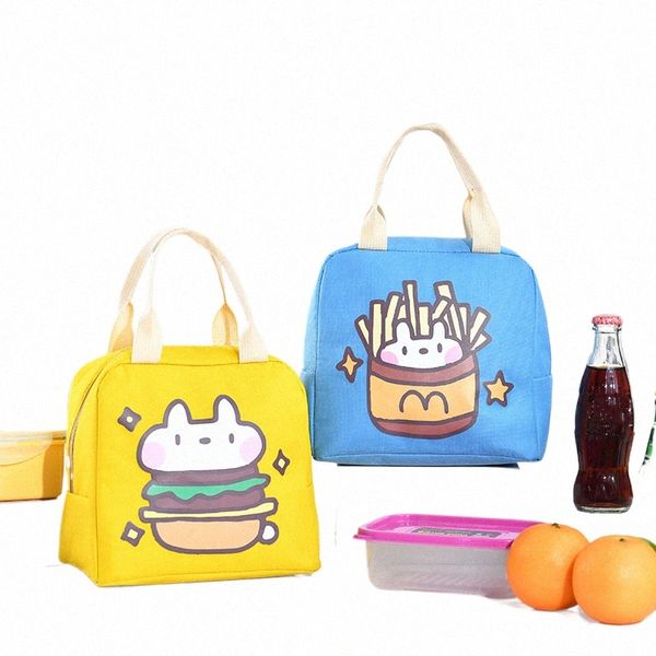 Cartão fofo Hamburger Hot Dog Milk Bag Tote Thermal Food Bag Women Kids Lunchbox Suprimentos de piquenique Isoled Bags mais frios x3v8#