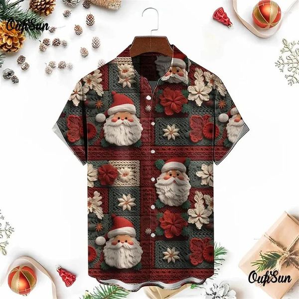 Camicie casual maschile Fashion Babbo Natale Cappello Grafico per uomini vestiti divertenti Snowman natalizio BUSTIE STAMPATE 3D CUSTICHE XMA Y2K Button regalo da uomo