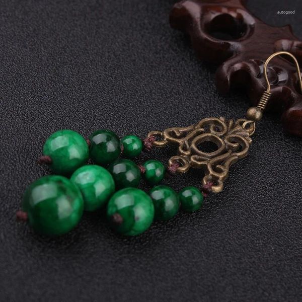 Brincos dangle 14 mulheres moda étnica artesanal tibetana moutan beded verde vintage Tailândia cobre