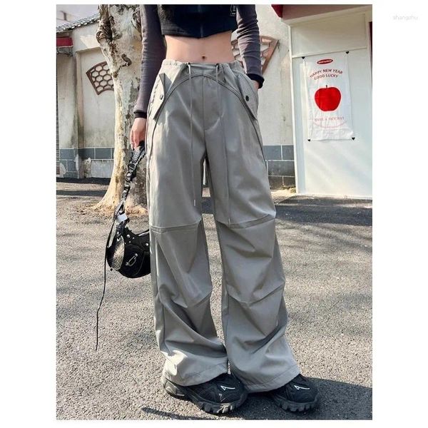 Calça feminina Deeptown Y2K Cargo de pára -quedas coreano Harajuku Artigo de rua superdimensionado Mulher largura de pernas largas Moda primavera 2024