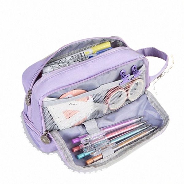 Casos de lápis roxos de Kawaii Purple Caixa de bolsa de caneta de grande capacidade para meninas Office Student Statiery Organizer School Supplies F2IO#