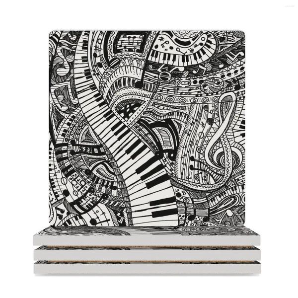 Tavolo tavolo da musica classica doodle con coaster in ceramica per tastiera per pianoforte (Square) POTTO CREATIVO