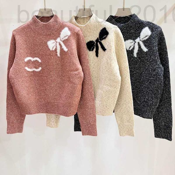 Designer di magliette da donna Xiaoxiangfeng High Edition 23 Autunno/Inverno Nuovo Fling Bow Jacquard Mezzo Maglie a maglia in lana a maglia 7boo 7Boo