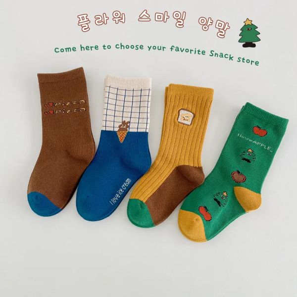 Meias 312y Garotos meias Autumn Trendy Pattern Socks infantil Crianças Desenhos animados engraçados Baby Medium Tube Meias Algodão