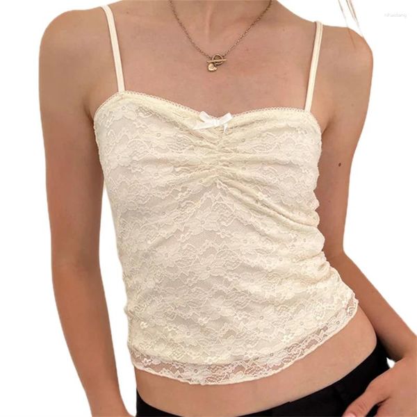 Frauen Tanks Puloru Sommer Spaghetti -Gurt Spitze Camisole Chic ärmellose Schatz Neck Blume Slip Crop Tops für