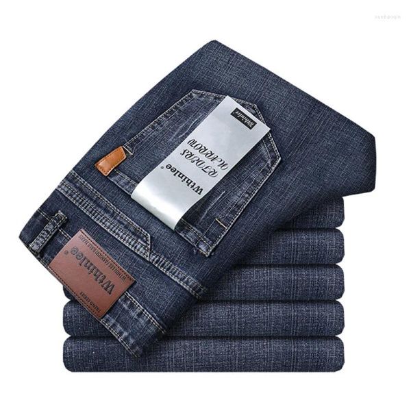 Jeans masculinos Classic Business Casual Men 2024 Moda Blue Slim Stretch Denim Troushers Male de alta qualidade Ponta de luxo roupas