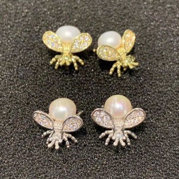 Bolzenohrringe süße romantische natürliche frische Wasser Perlen Ohrring Kupfer mit Kubikzirkon Biene Insekt kleine Größe Mode Girl Frauen