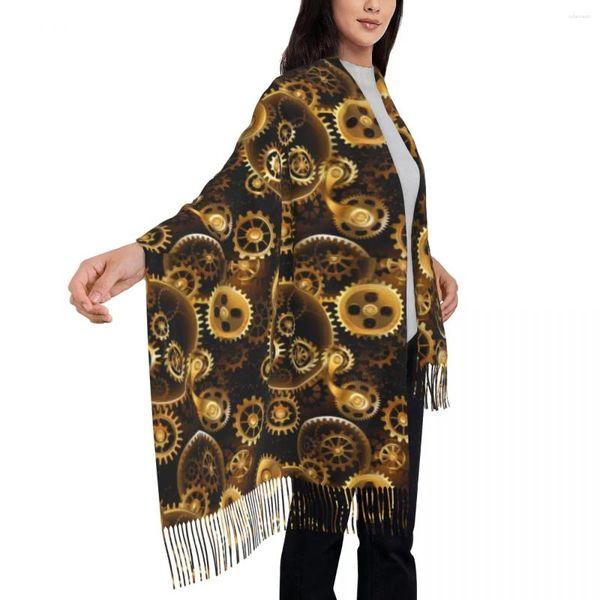 Sciarpe sciarpa calda autunno retrò scialli Steampunk e avvolgi ingranaggi in ottone stampare da donna foulard personalizzato y2k copricapo divertente