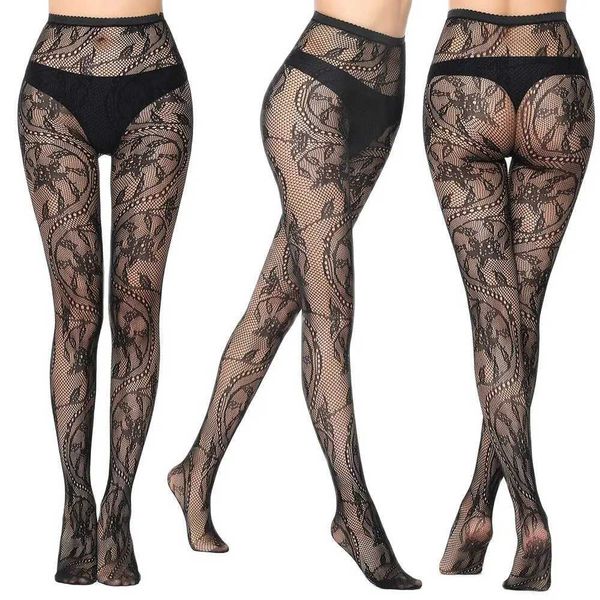 Calzini sexy Donne Sexy Fishnet Spazzati di moda Jacquard Weave Seamless Punk Mesh Patyhose Black Lolita Fish Net Body Body Lingerie Sexy 240416