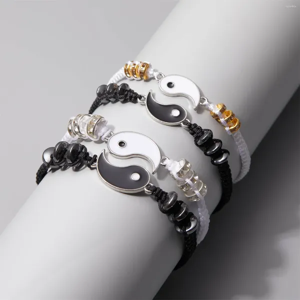 Очарование браслетов 2pcs/Set Friendse Fraied Bracelet для женщин -мужчин, друзья, соответствующие Инь Ян, регулируемая модная пара украшений