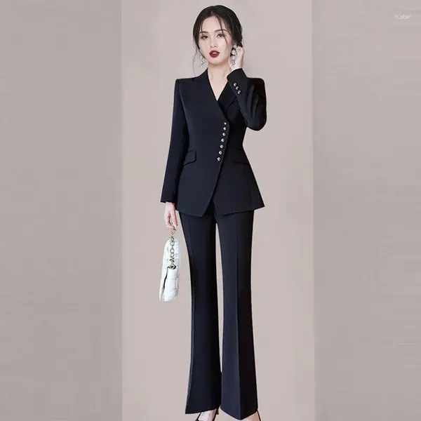 Zweiteilige Hosen der Frauen schwarzer Anzug 2024 Herbststil Temperament Light Luxus Senior Professional Formal 2 Set für elegante Hosenanzüge